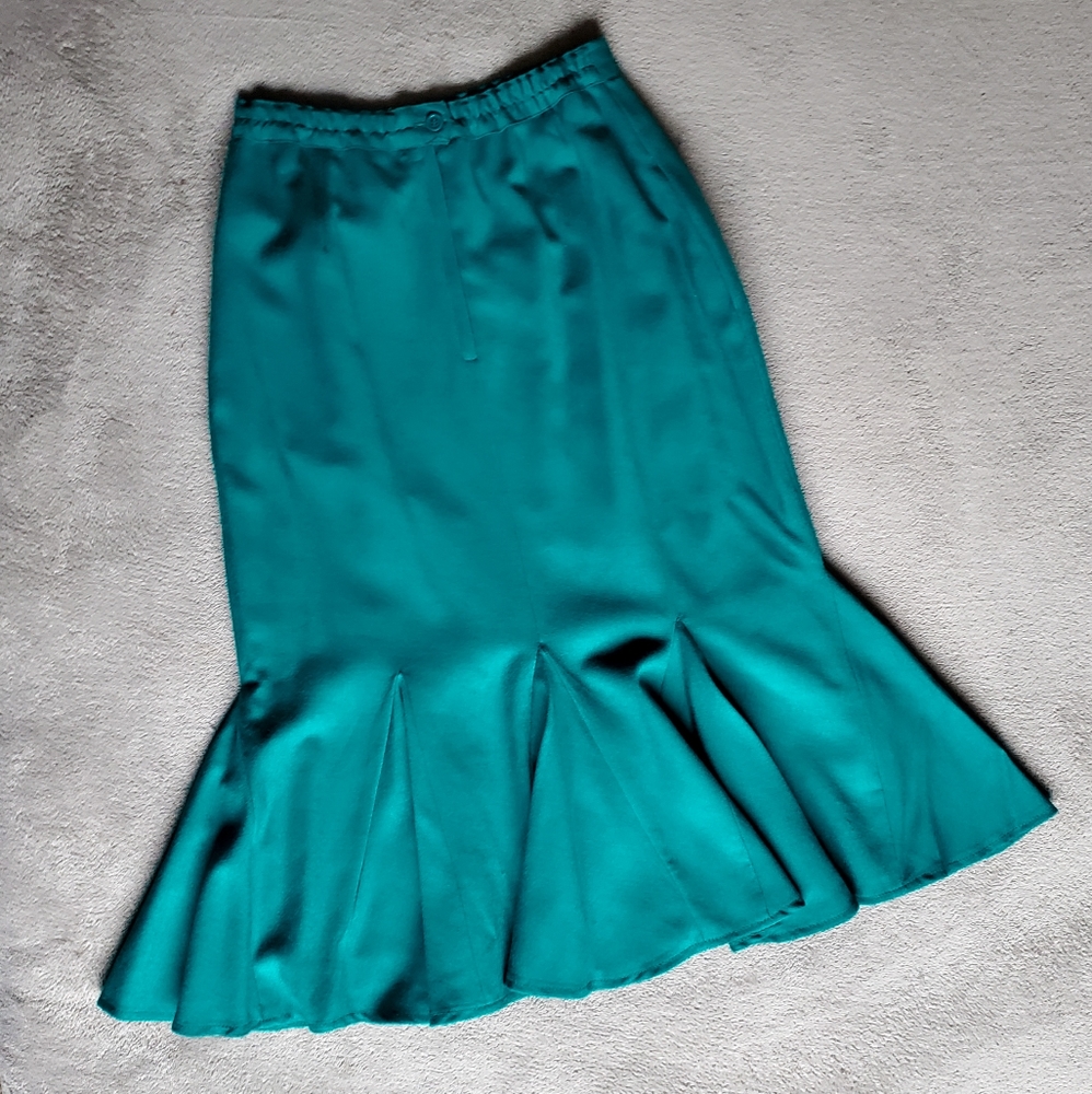 Teal Peplum Midi Skirt with Pleats Size 8
